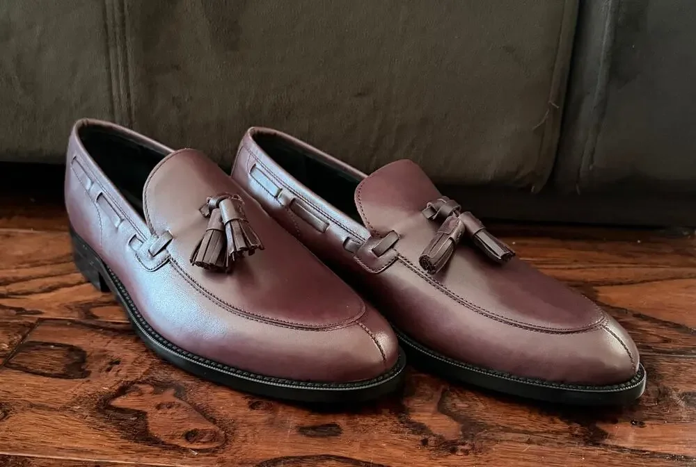 $950 NIB Nettleton Burgundy Leather Almond Toe Tassel Loafers Slip Ons Shoes 8D